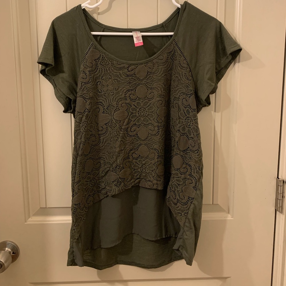 No Boundaries Dark Green Lace Blouse